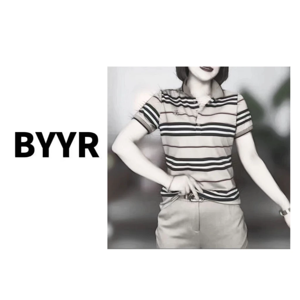 伴月伊人经典刺绣条纹polo衫C1211