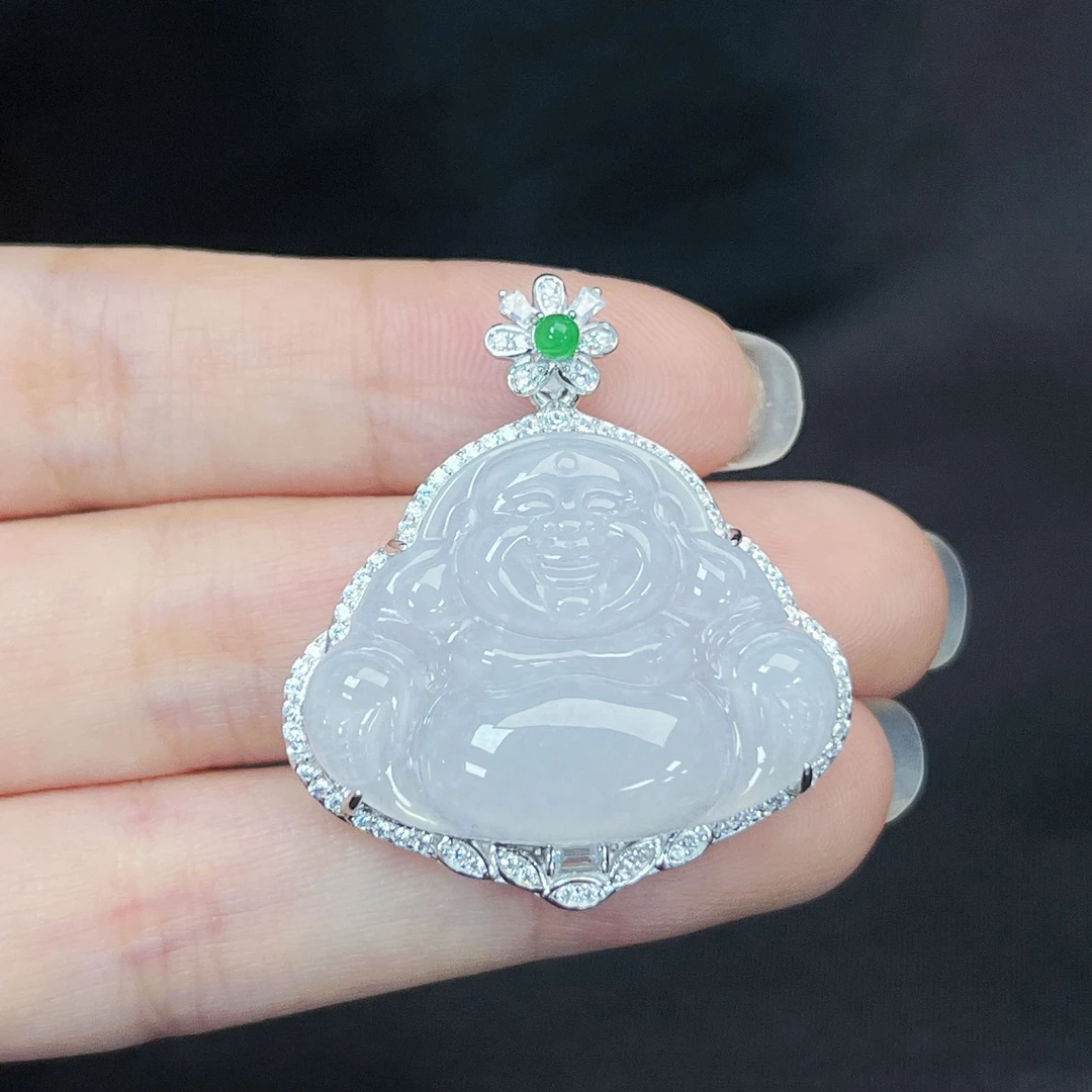 （DF-31-1）佛公吊坠-s925银镶翡翠白冰佛公百搭款多样性发其一