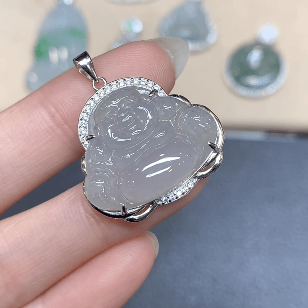 (DF-1-1)-K白佛公吊坠-银镶翡翠吊坠轻奢挂件多样性发其一珠宝