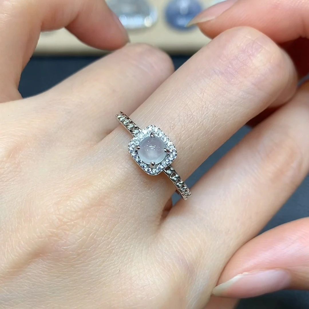 (JM-134-1)蛋面戒指-s925银镶翡翠蛋面方形造型戒指多样性发其一