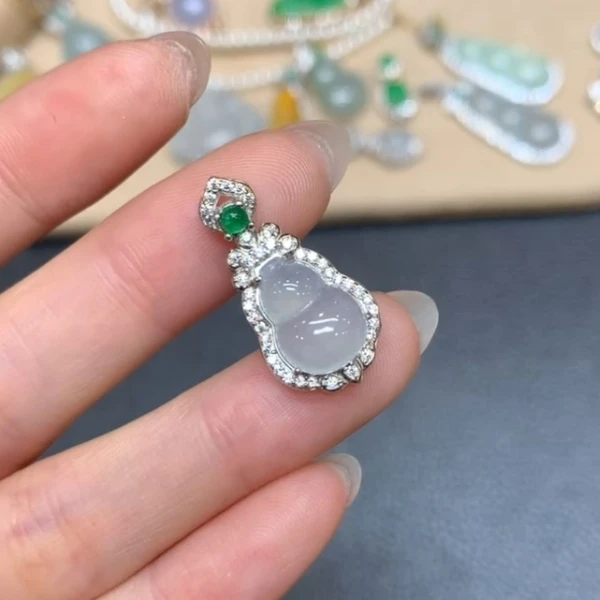 四会-(DH-44-1)葫芦吊坠-s925银镶翡翠吊坠挂件多样性发其一