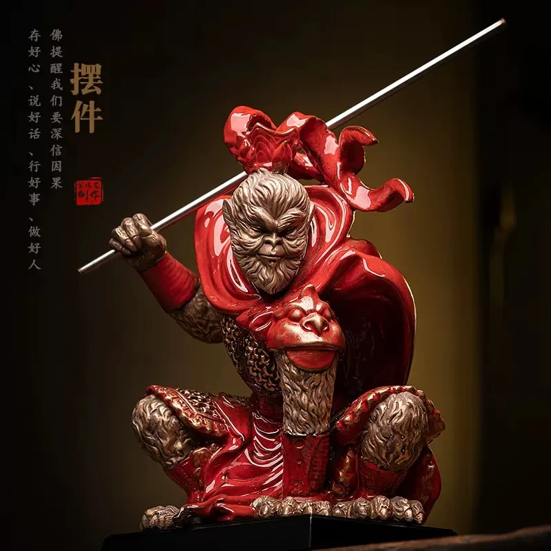 器闵紫砂斗战胜佛摆件孙悟空创意陶瓷中式书房客厅摆设齐天大圣