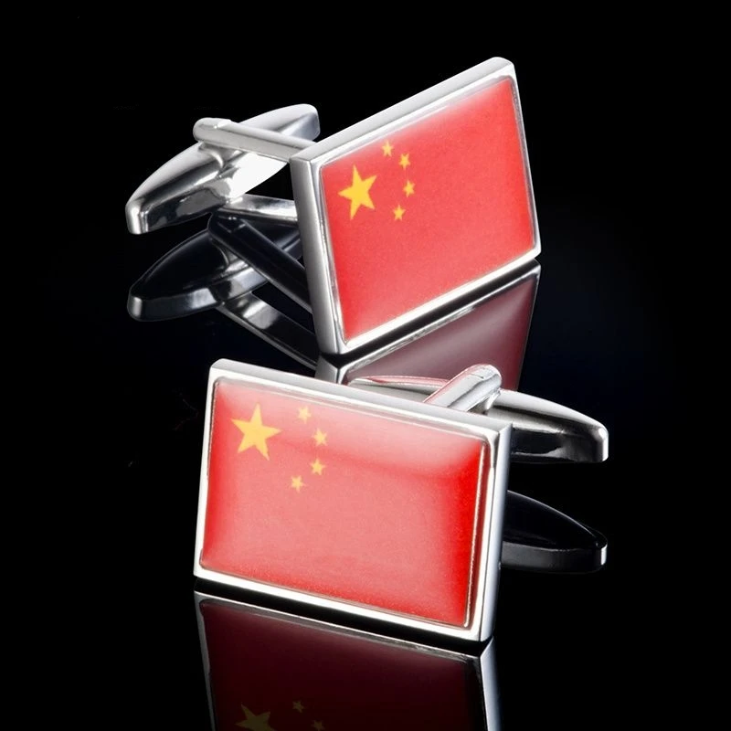 中国五星红旗袖扣/法式衬衣袖扣纽扣袖钉/五星红旗迎风飘扬袖扣纽