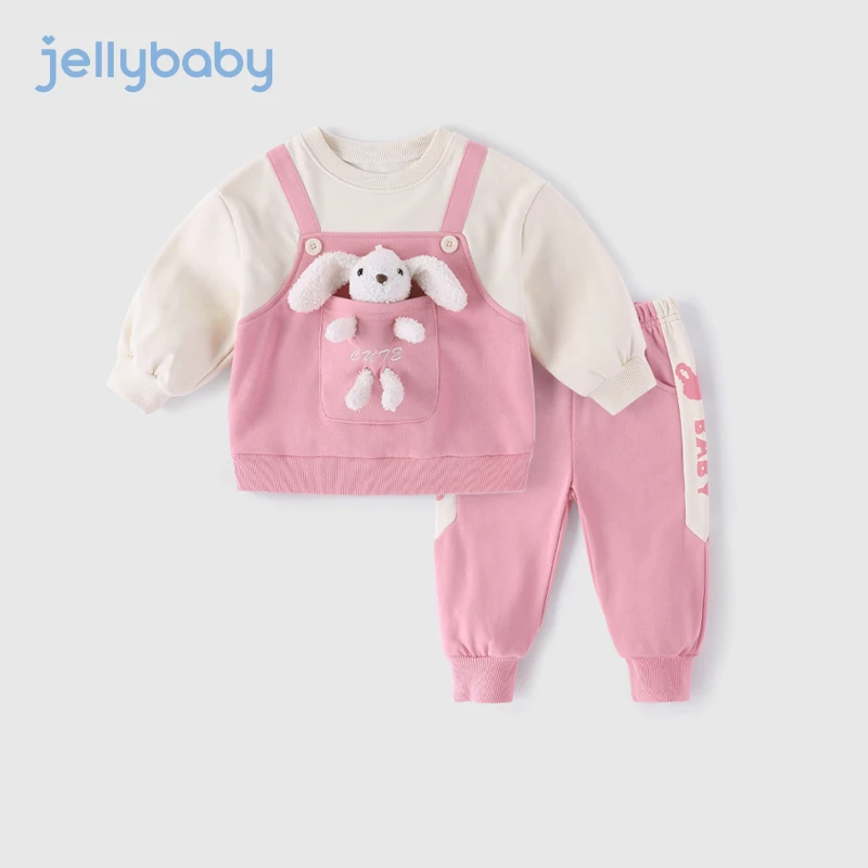杰里贝比宝宝小熊套装新款可爱春秋女童休闲卫衣两件套 JTG21814G