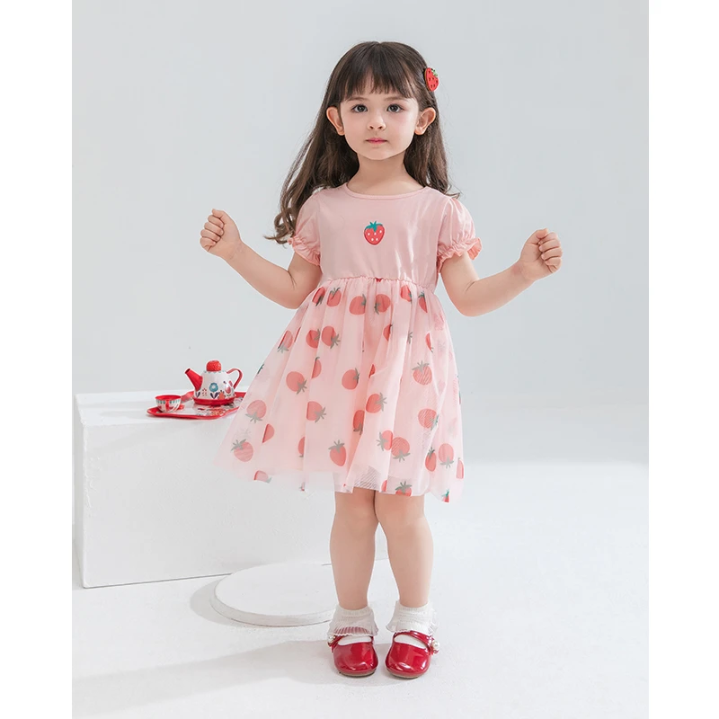 杰里贝比女孩草莓网纱裙女童夏季公主裙儿童纱裙连衣裙 JQ02470