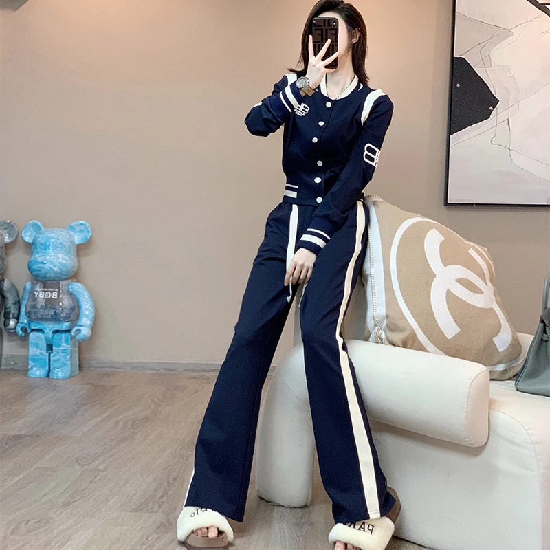 欧货新款运动休气质闲套装女秋冬季棒球服外套显瘦加绒加厚两件套