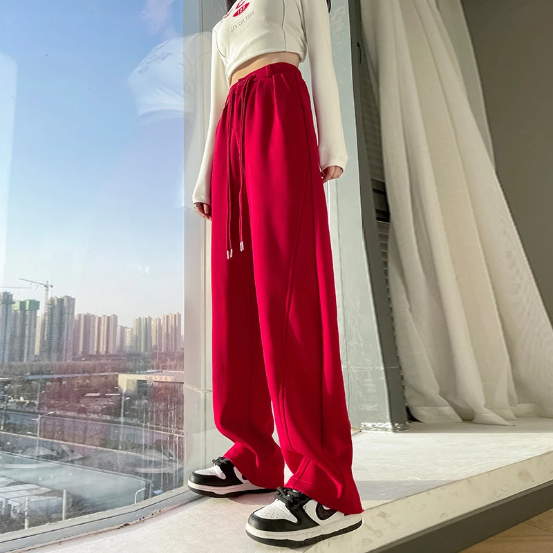 阔腿裤女2024春秋新款高腰运动休闲直筒裤拖地裤宽松卫裤垂感