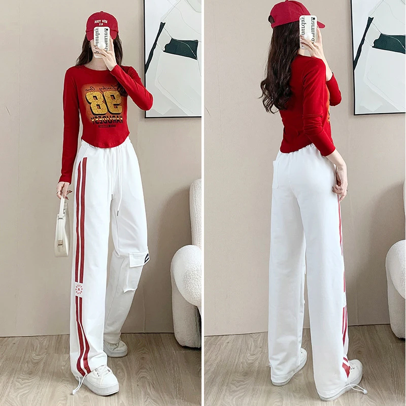 休闲套装女洋气时尚长袖T恤女秋季新款高腰阔腿裤显瘦套装
