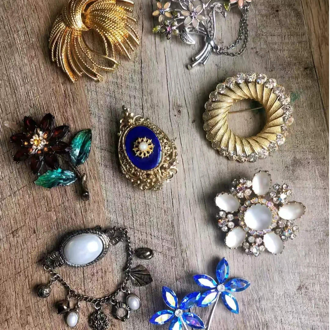 合金胸针 海外回流 中古耳饰项链胸针戒指个性时尚百搭轻奢重工