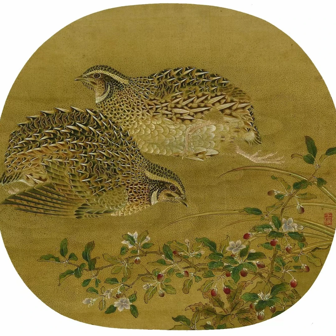工笔国画纸本宋画之《野卉秋鹑图》课