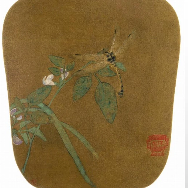 工笔国画纸本宋画《豆花蜻蜓图》课