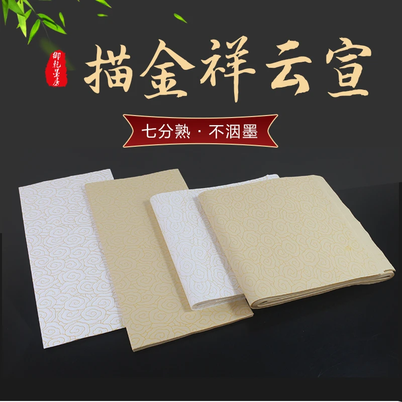 四尺对开描金祥云宣纸毛笔字书法专用纸练习创作用作品纸