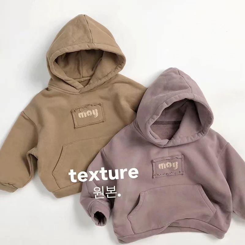 重磅~潮流印花~韩版秋冬儿童纯棉加绒连帽卫衣洋气男女宝保暖A类