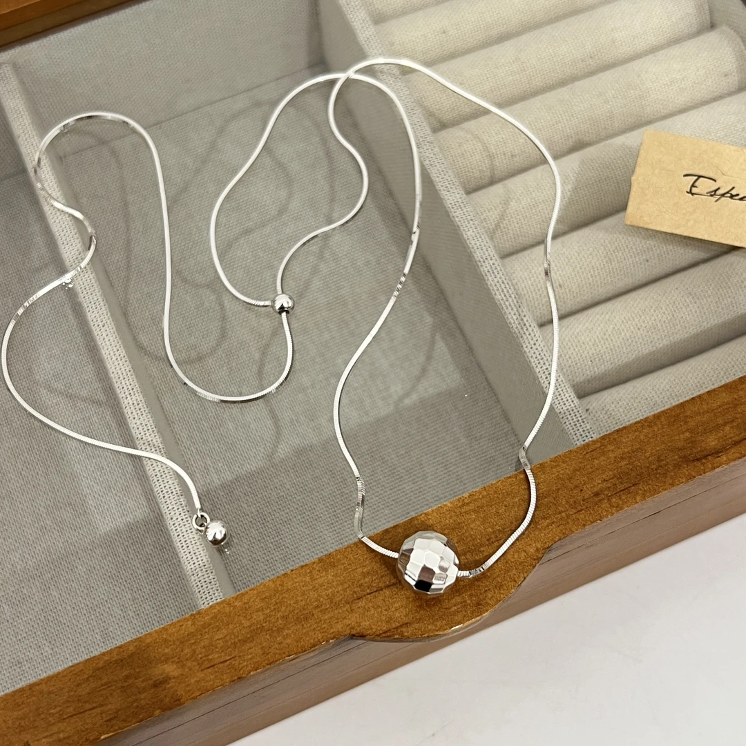 坠链均925银 小众设计高级感轻奢风法式多边形球球流苏项链78cm