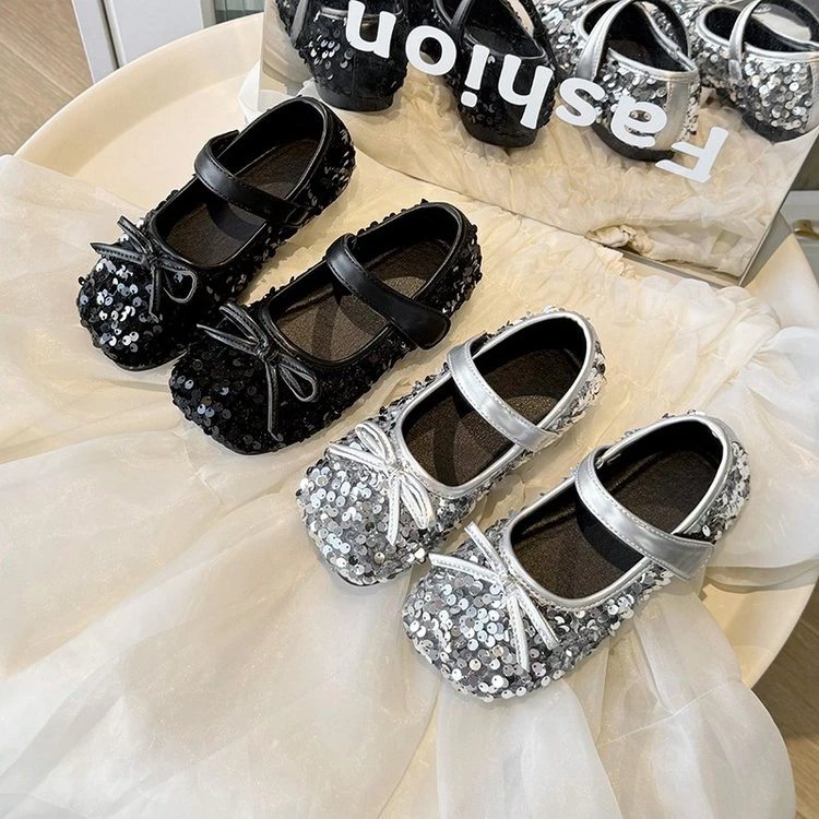 法式亮片女宝单鞋024秋季蝴蝶结小香风奶奶鞋小女孩洋气公主鞋588