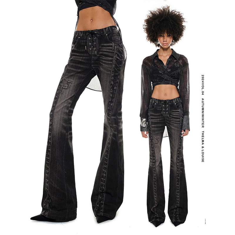 【24秋新Vol.1】1JINN STUDIO 黑色做旧水洗牛仔裤女