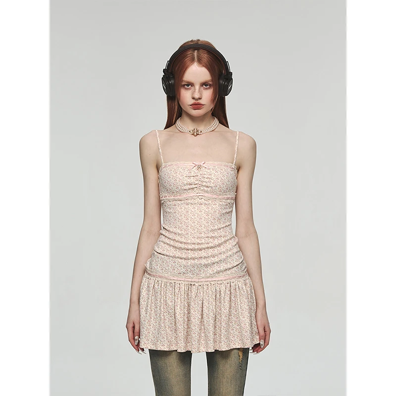 1JINN STUDIO 【鞠姐同款夏季】减龄少女 小碎花百褶吊带连衣裙