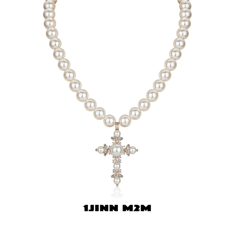 非金属仿珍珠项链  【琦琦专享】1JINN M2M 巴洛克风十字架项链