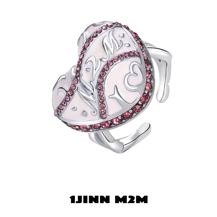 铜合金戒指 1JINN M2M vintage怦然心动奶白爱心珐琅戒指女