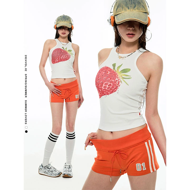 1JINN STUDIO夏日水果丨原创印花圆领吊带背心甜辣风收腰显瘦上衣