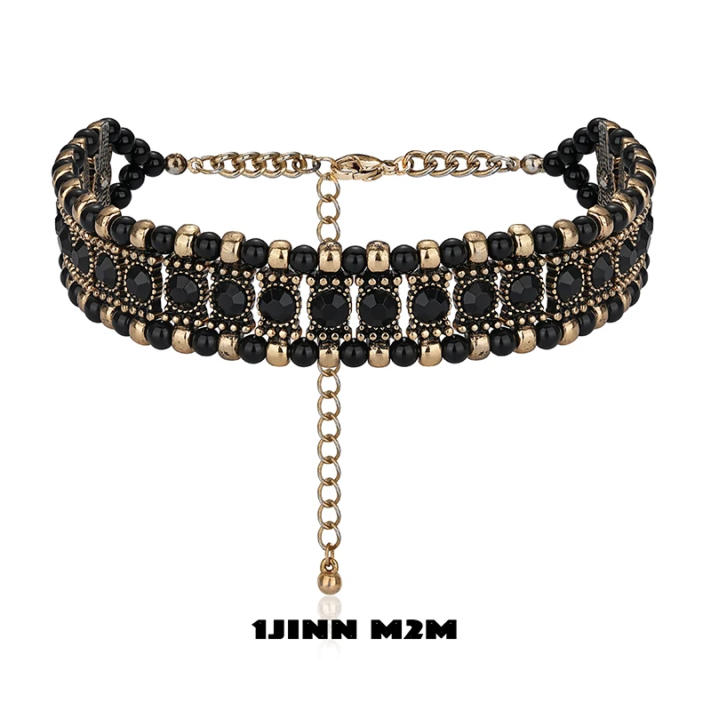 铜合金项链 1JINN M2M 复古个性厚镀黑金巴洛克风满锆项圈