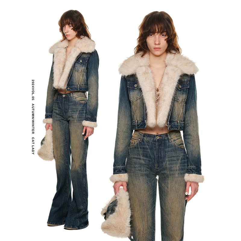 【24冬新Vol.1】1JINN STUDIO 牛仔拼毛夹棉可拆卸外套