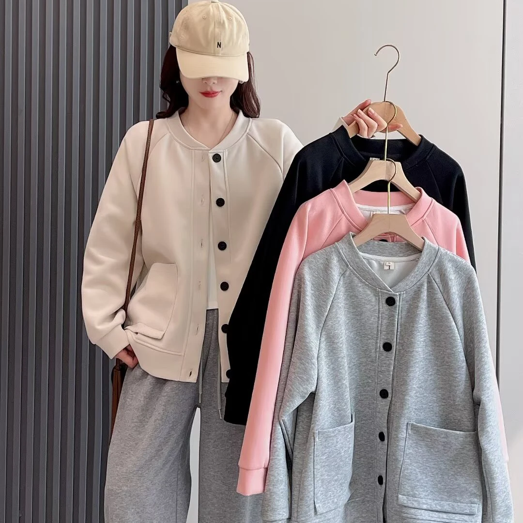 秋季新款大码女装宽松休闲显瘦百搭软糯舒适减龄时尚卫衣开衫外套