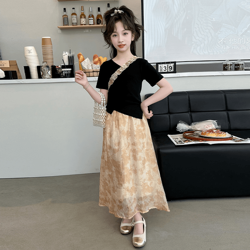 女童新中式两件套2024新款夏季新款时尚复古半身裙气质洋气套装