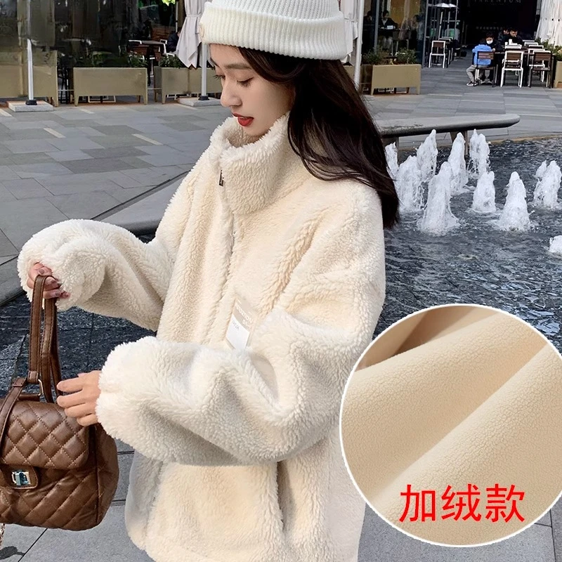 法芬图羊羔绒外套女2025秋冬季新款宽松休闲加绒加厚仿羊羔毛上衣