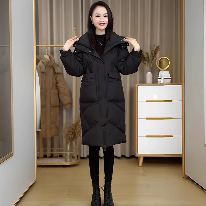 法芬图时尚爆款棉服女士中长款棉衣冬新款洋气加厚外套