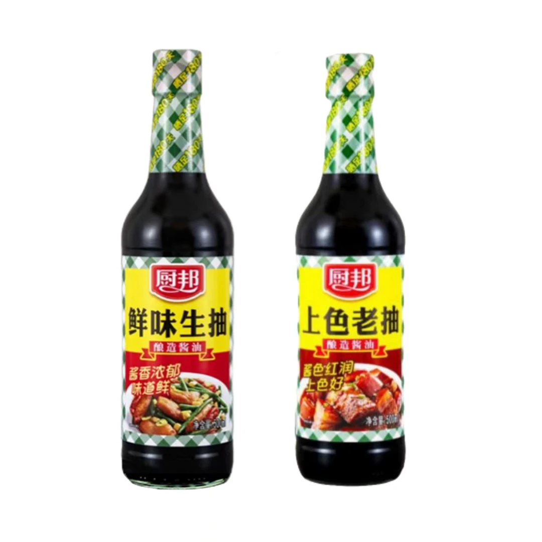 厨邦鲜味生抽500ml+上色老抽500ml组合增香上色提鲜调味