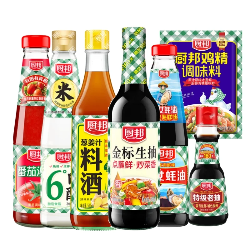 厨邦7件2255g组合：金标生抽+特级老抽+料酒+蚝油+醋+沙司+鸡精