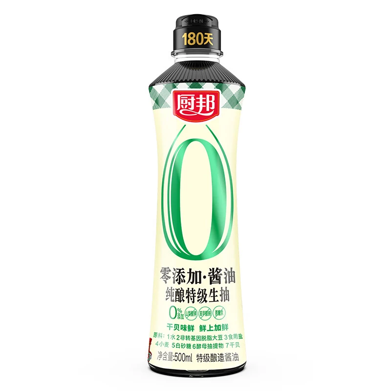 厨邦纯酿酱油500ml零添加凉拌特级酱油生抽调味品调料原汁发酵