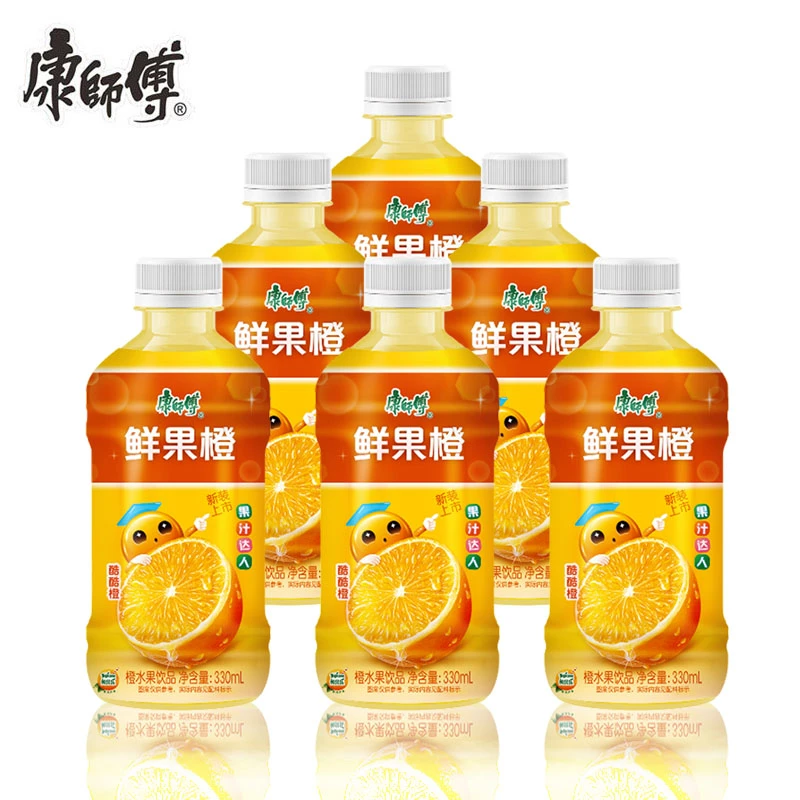【新日期】康师傅鲜果橙330ml*6瓶橙汁饮料夏季饮品小瓶装浓郁果汁