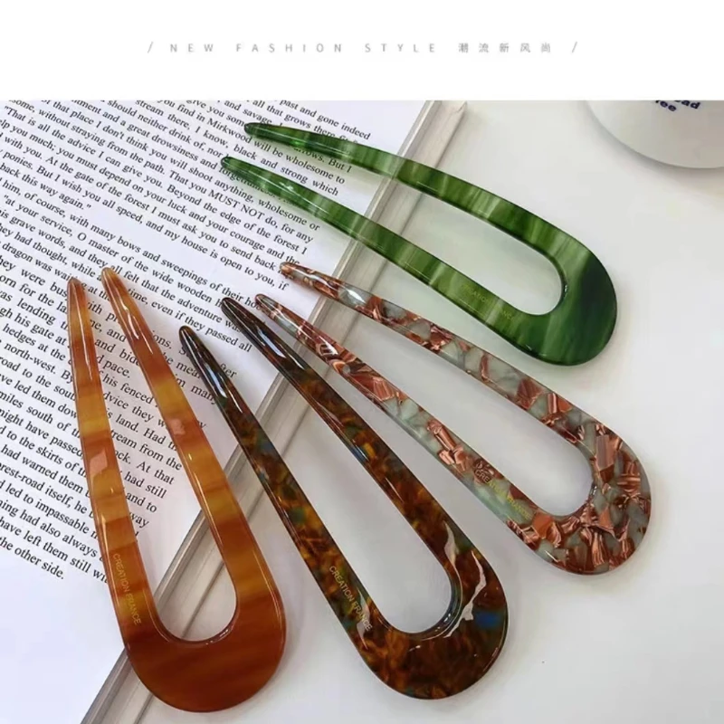 醋酸U形发簪盘发简约优雅日常现代丸子ins女复古百搭气质簪子