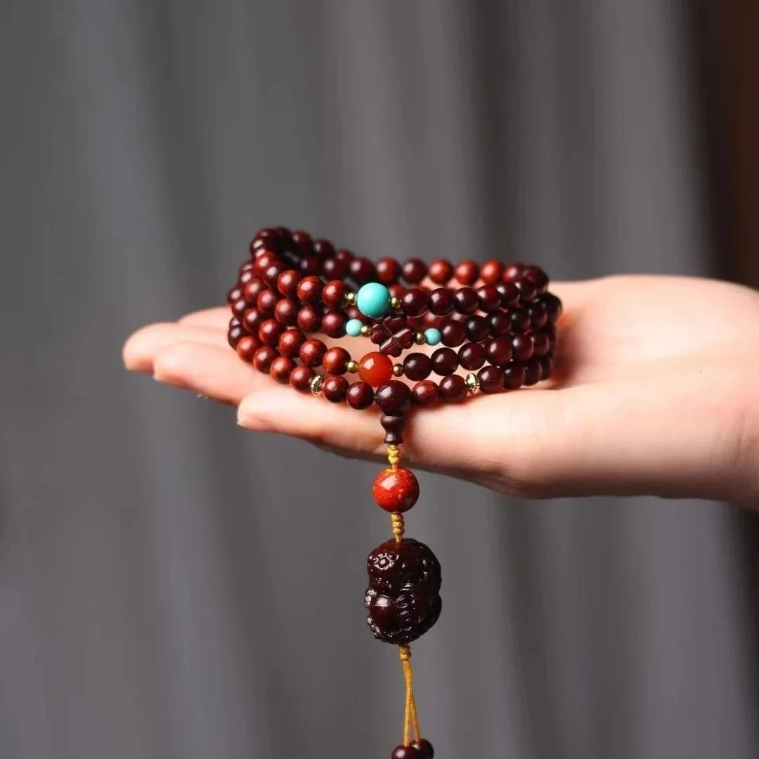 印度小叶紫檀多圈0.6手串108颗男女款脖挂手持狮子抱球有求必应