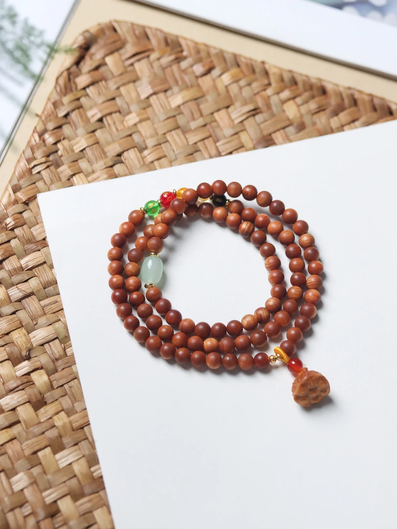 柏木0.6圆珠桃核三圈手串脖挂男女百搭国风优雅气质