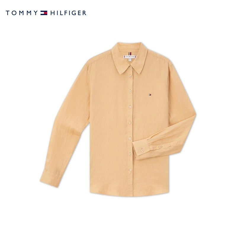 Tommy 24新款春夏女装舒适亚麻简约小绣标净色休闲宽松衬衫42037
