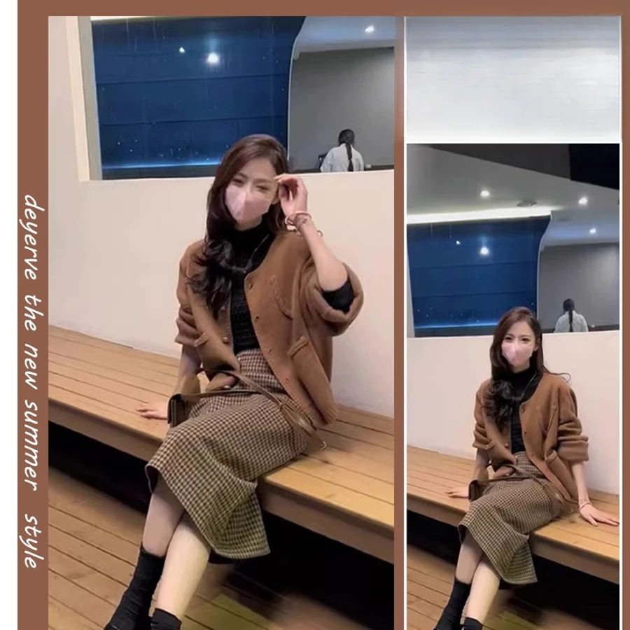 秋装2023新款茶系穿搭一整套韩剧奶系小香风毛衣裙子两件套装女