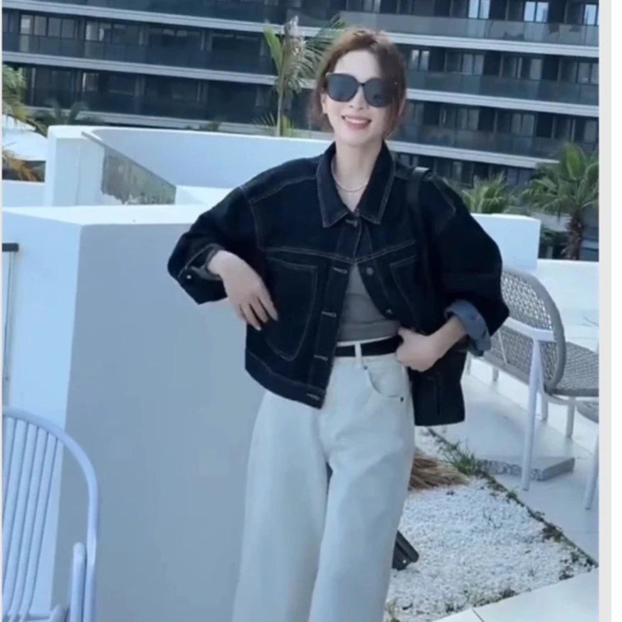 爆款小个子休闲牛仔外套女2025秋新款时尚休闲宽松短款夹克上衣