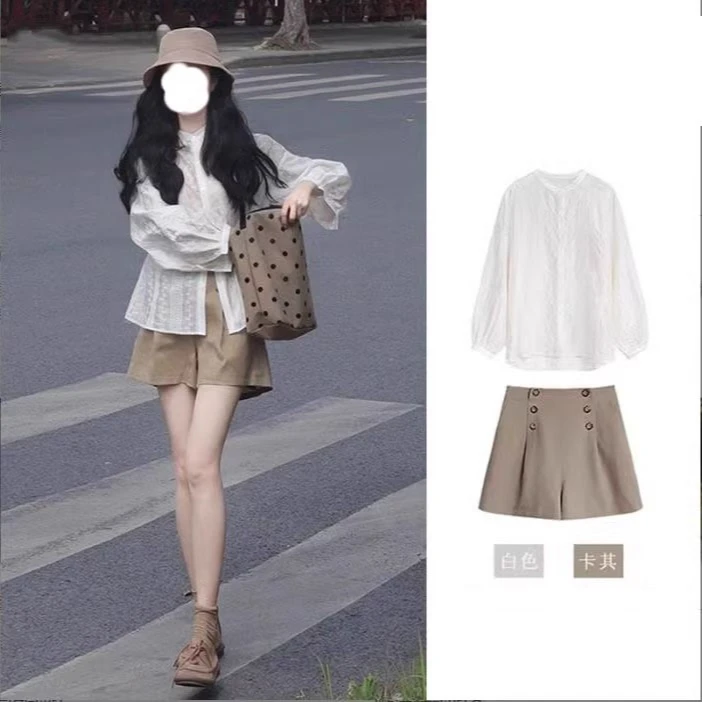 夏季盐系小个子穿搭配一整套网红炸街休闲时尚减龄短裤两件套装女