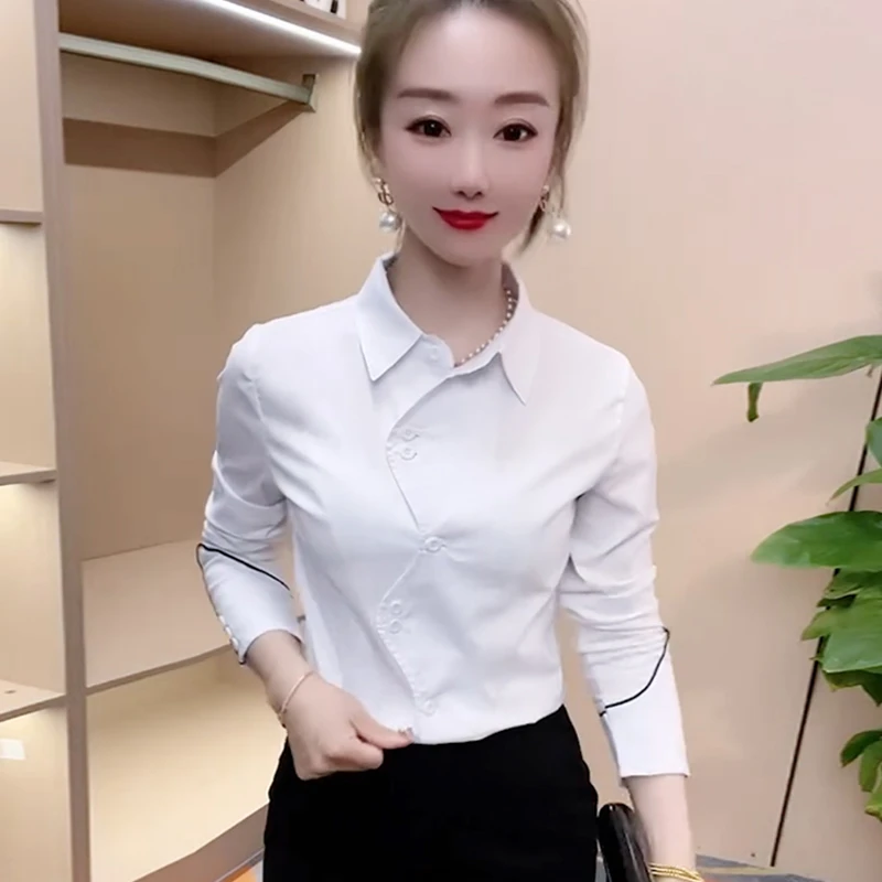 春夏新款显瘦气质长袖洋气衬衫修身百搭减龄时尚打底衫设计感上衣