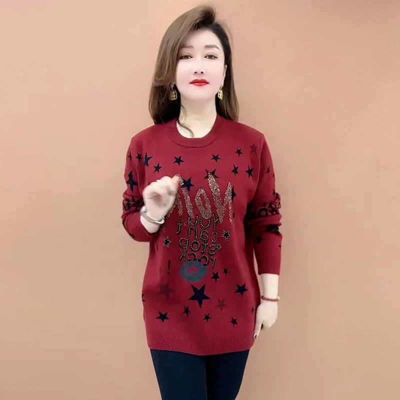 秋冬新款时尚百搭休闲宽松弹力针织衫洋气减龄中老年妈妈装毛衣女