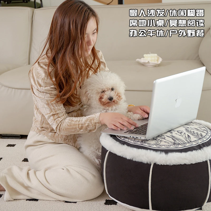 顾西中式坐墩蒲团多用复古轻奢懒人沙发榻榻米休闲脚蹬客厅换鞋凳