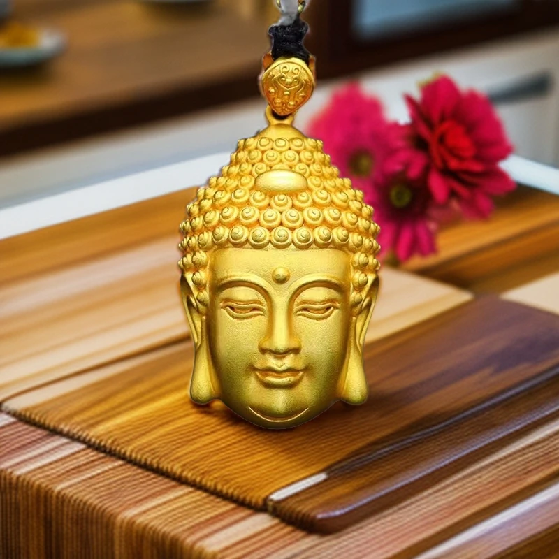 合金吊坠 古法传承大日如来金色高档吊坠佛头项链男佛头约会挂绳.