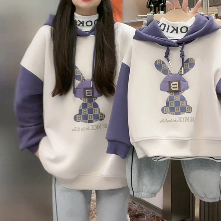 小众亲子装母女装2023新款秋装网红加绒上衣炸街母子装亲子卫衣潮