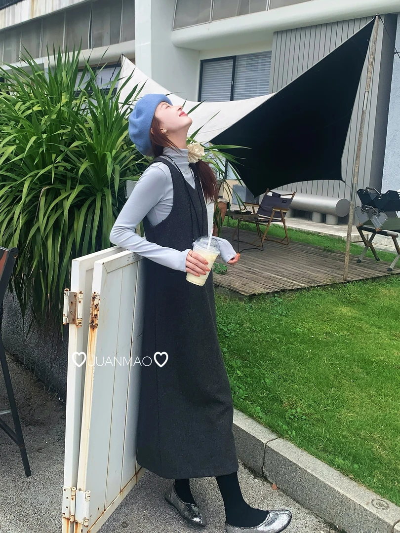 【冬与春】超长款背心裙轻奢韩系宽松轻奢显瘦洋气女装轻奢黑气质