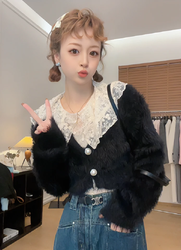 JUAN【云仙踪】秋季新款拼接蕾丝衫仙仙公主内搭打底法式减龄百搭