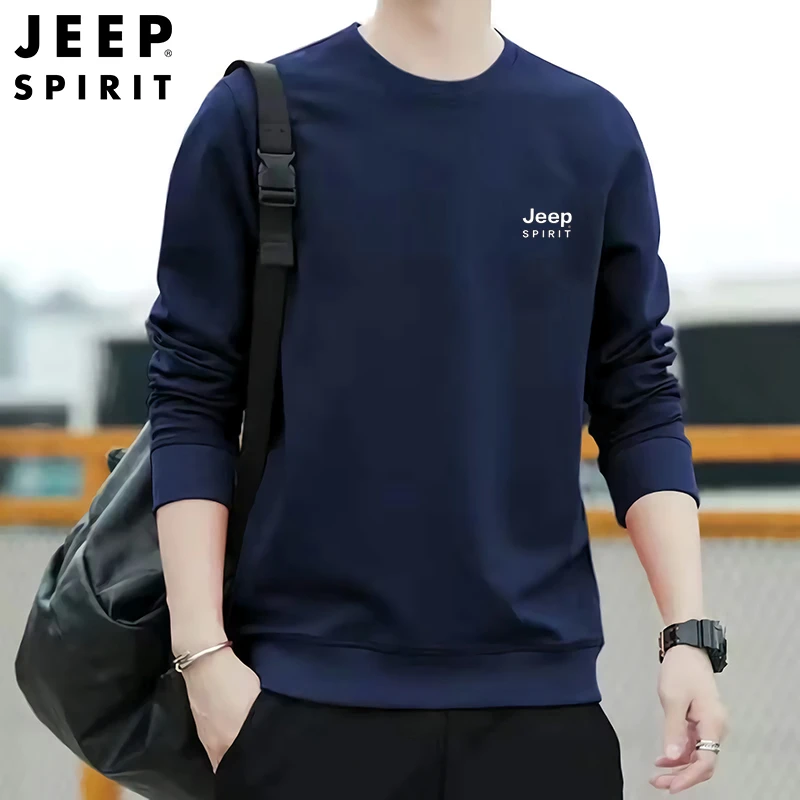 JEEP吉普卫衣男春秋新款圆领长袖宽松大码套头打底衫男装休闲上衣