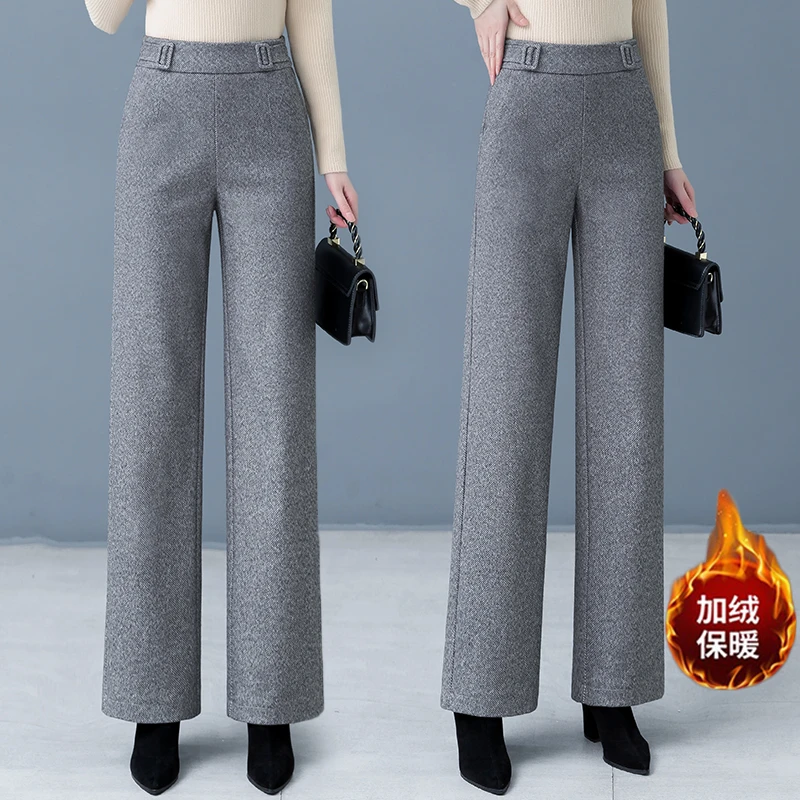 TUCANO/啄木鳥秋冬新款毛呢阔腿裤女宽松直筒裤加厚休闲裤